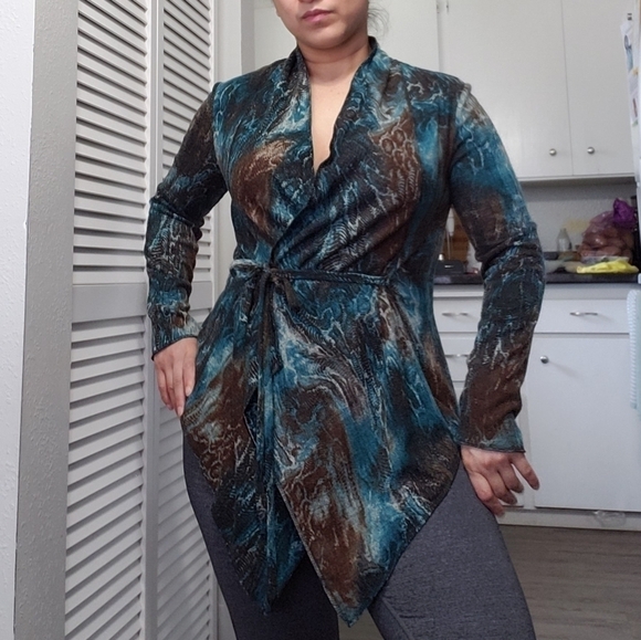 Alberto Makali Paisley Tie Front Cardigan Sweater, Size S - Picture 3 of 11